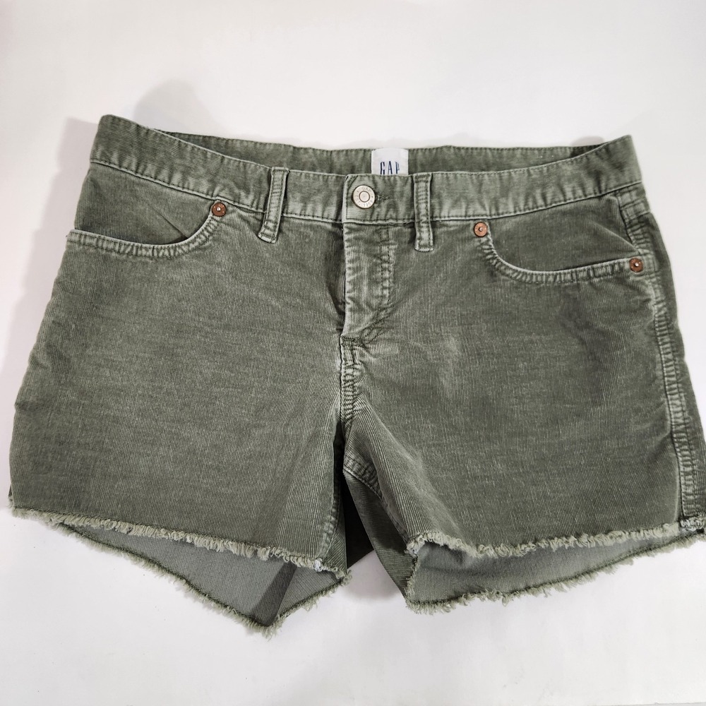 GAP Olive Green Frayed Hem Stretch Denim Jean Shorts Size 8 Raw Hem Casual Y2K
